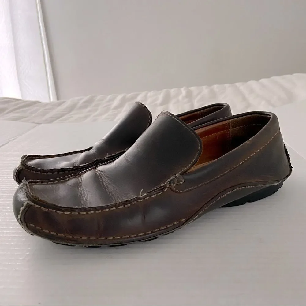 Franco Fortini Men 9.5 Max Brown‎ Distressed Leather Driver Slip-on Loafers